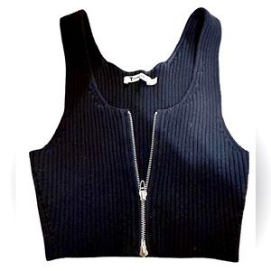 Alexander Wang Crop Top Cotton Rib Knit Two-way Zip size S